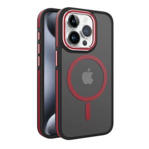 Back panel cover iLike Apple iPhone 15 Pro Max DUAL METAL FRAME MAGSAFE CASE Red