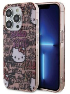 Nugarėlės dėklai Hello Kitty Apple iPhone 15 Pro Max 6.7 hardcase IML Tags Graffiti Pink
