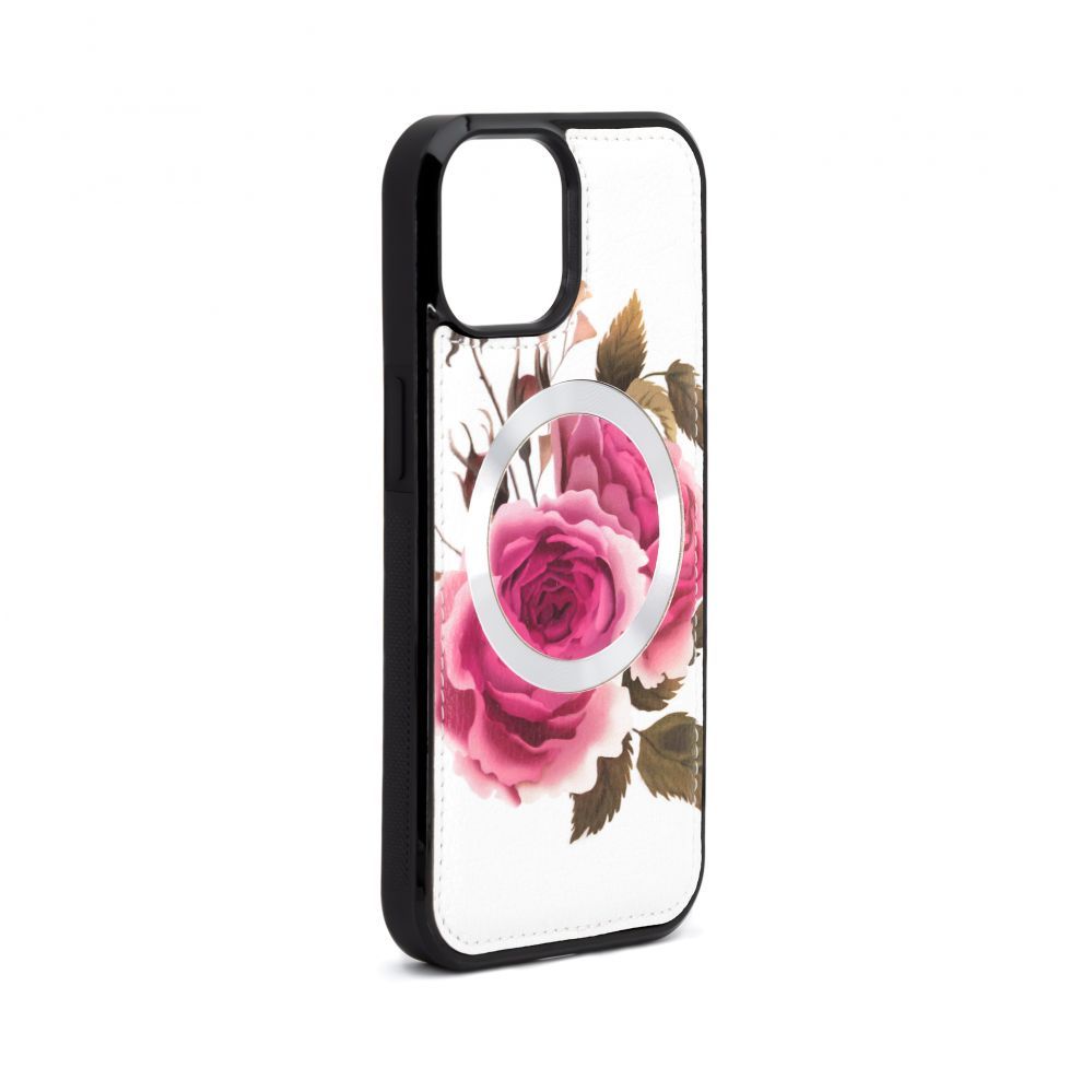 Back panel cover Evelatus Apple iPhone 15 Leather Case Zipper Design Flower White