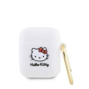 Dėklai ausinėms Hello Kitty Apple Airpods 1/2 cover Silicone 3D Kitty Head White