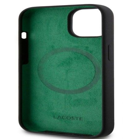 Tagakaaned Lacoste Apple iPhone 15 6.1 Liquid Silicone Microfiber Croc Logo Magsafe Back Cover Black