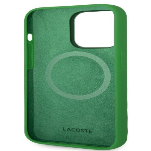 Tagakaaned Lacoste Apple iPhone 15 6.1 Liquid Silicone Microfiber Croc Logo Magsafe Back Cover Green