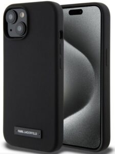 Nugarėlės dėklai Karl Lagerfeld Apple iPhone 15 Liquid Silicone Plaque MagSafe Case Black