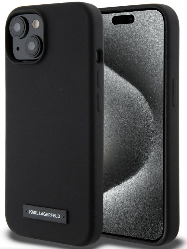 Back panel cover Karl Lagerfeld Apple iPhone 15 Liquid Silicone Plaque MagSafe Case Black