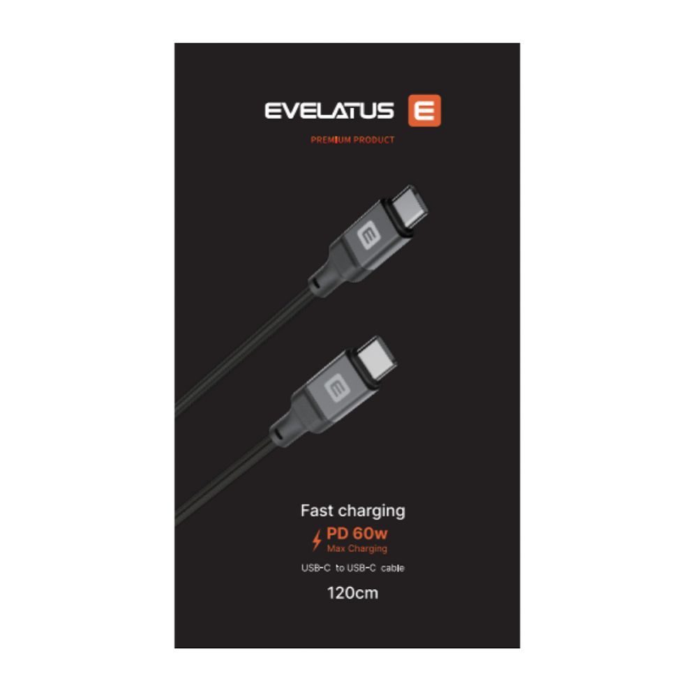 Kaabel Evelatus Evelatus USB C to C Cable 2M 60W / 20V3A Aluminum housing braiding Black