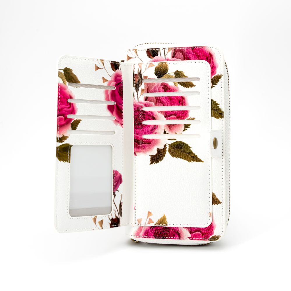 Case universal pocket Evelatus Universal Wallet Zipper Design Flower White