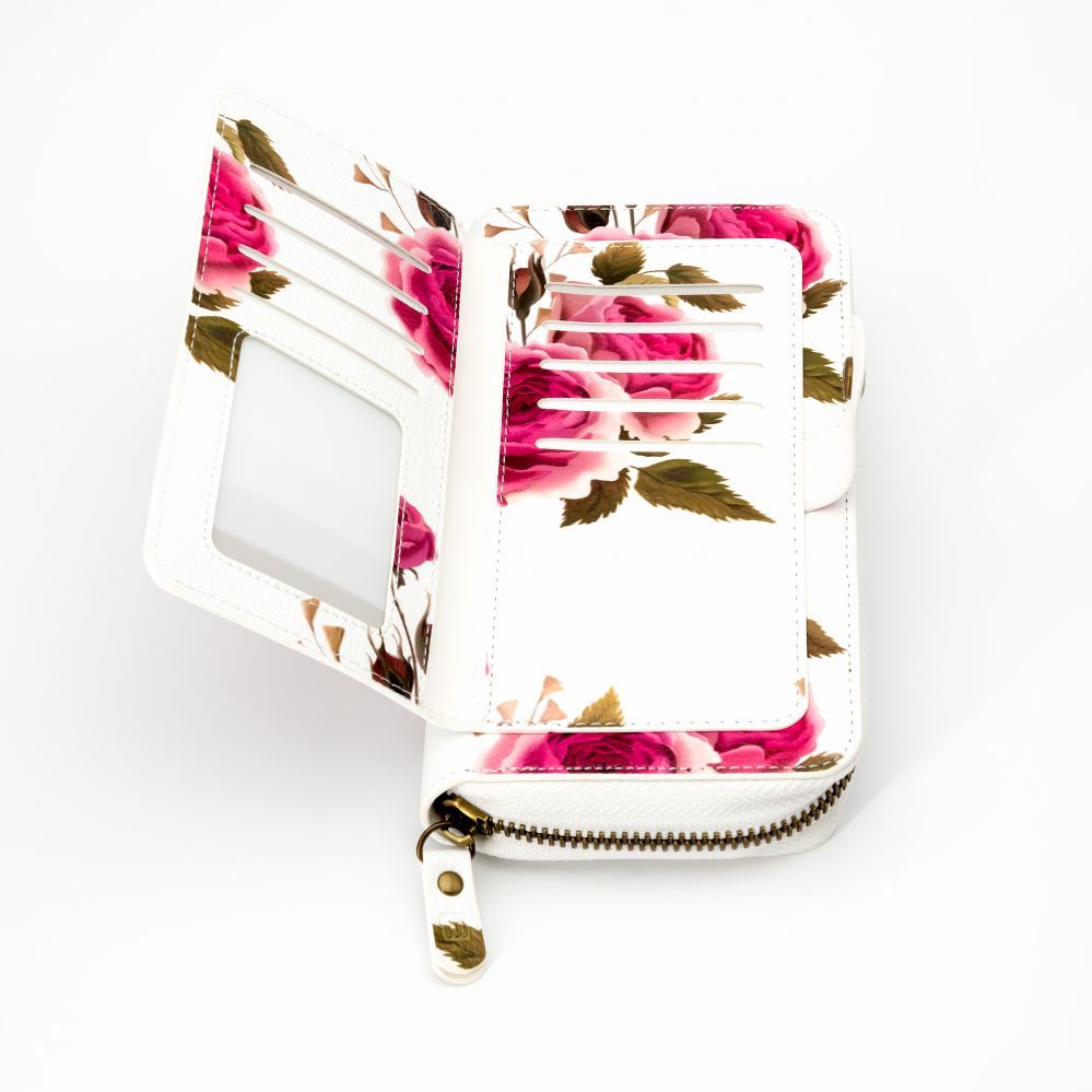 Case universal pocket Evelatus Universal Wallet Zipper Design Flower White