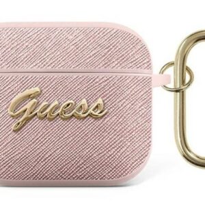 Headphone case Guess Apple AirPods 3 cover Saffiano Script Metal Collection case Pink