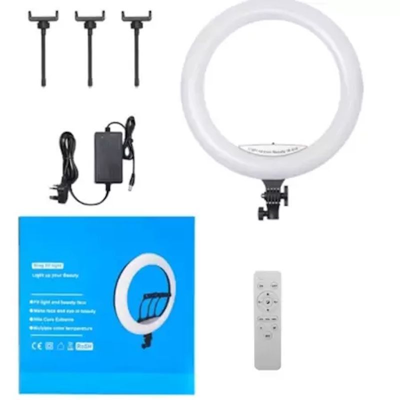 Selfie pulk Elight SR18 45cm LED Light Ring with 3x Smartphone holder + 220V Adapter + BT remote Black