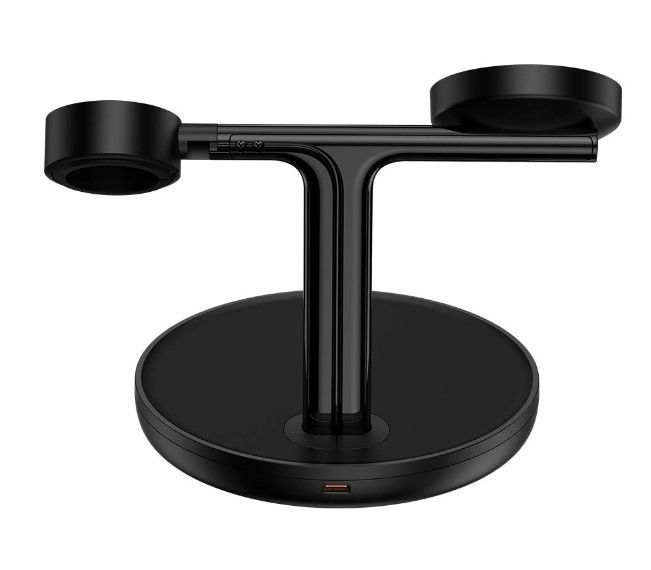 Juhtmeta laadija Baseus Universal Swan inductive charger (compatible with MagSafe) stand for iPhone, Apple Watch, AirPods + 1m USB-C cable Black