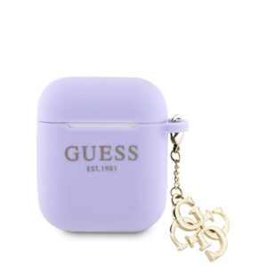 Maciņš austiņām Guess Apple Airpods 1/2 Case Silicone Classic Logo Gold With 4G Charm Purple