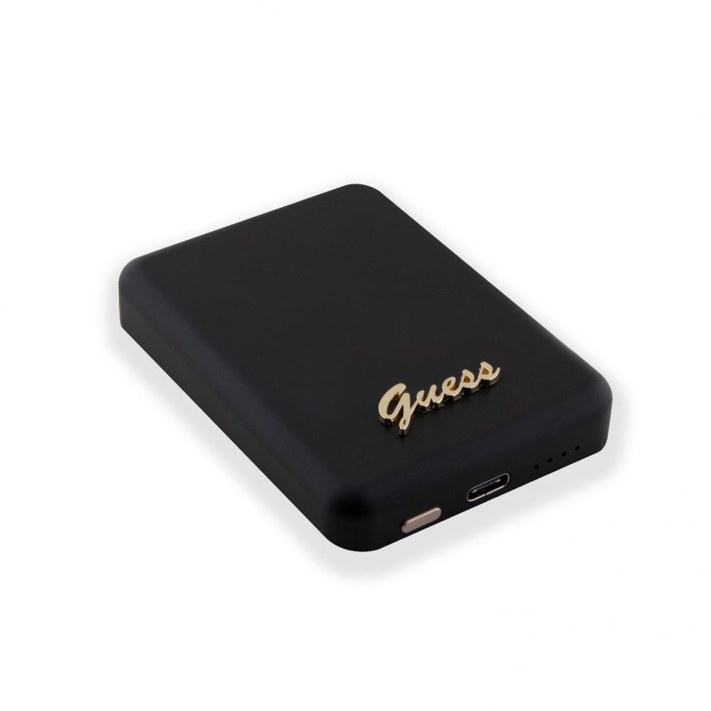 Väline aku Guess Power Bank 5000mAh 15W MagSafe And Regular Charge With Metal Ssript Logo Black
