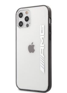 Nugarėlės dėklai AMG Apple iPhone 12/12 Pro 6.1' Mettalic Black Edges Case Transparent