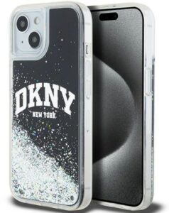 Nugarėlės dėklai DKNY Apple iPhone 15 hardcase Liquid Glitter Big Logo Black