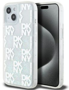 Nugarėlės dėklai DKNY Apple iPhone 15 hardcase Liquid Glitter Multilogo White