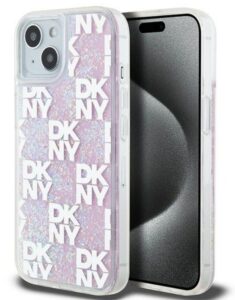 Back panel cover DKNY Apple iPhone 15 hardcase Liquid Glitter Multilogo Pink