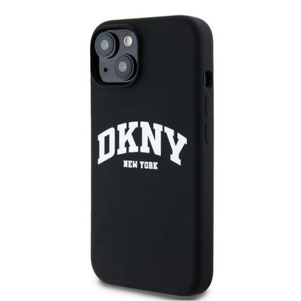 Back panel cover DKNY Apple iPhone 15 hardcase Liquid Silicone White Printed Logo MagSafe Black