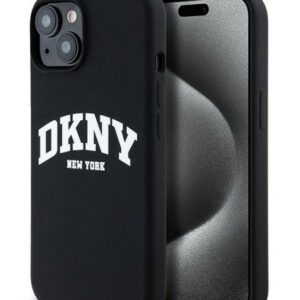 Back panel cover DKNY Apple iPhone 15 hardcase Liquid Silicone White Printed Logo MagSafe Black