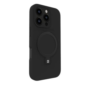 Back panel cover Evelatus Apple iPhone 16 Pro Max Premium Magsafe with Stand Soft Touch Silicone Case Black