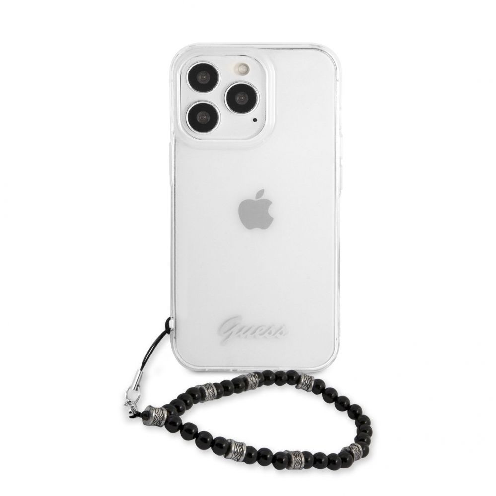 Back panel cover Guess Apple iPhone 13 Pro PC Script and Black Pearls Case Transparent