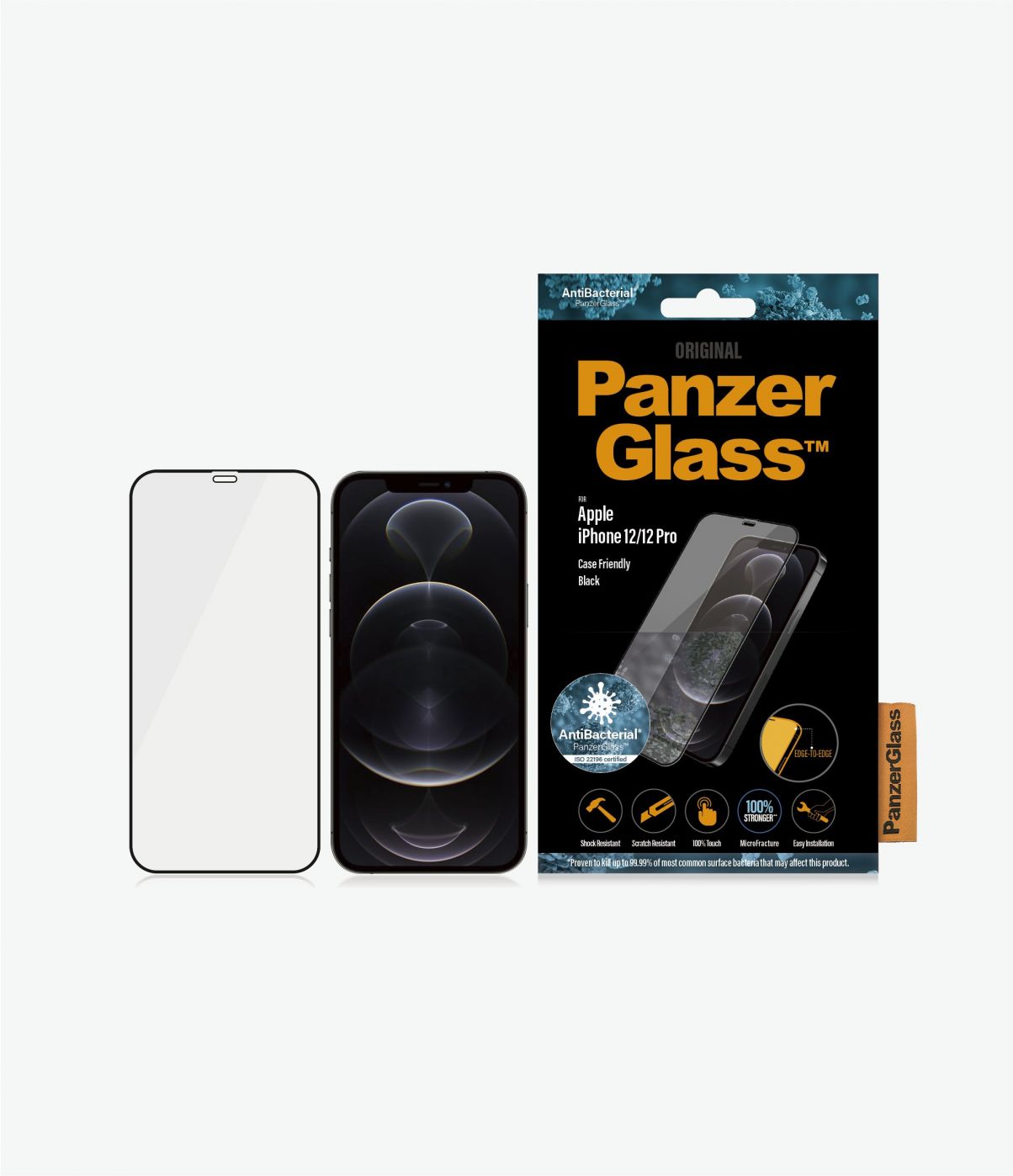 Back panel cover PanzerGlass - For iPhone 12/12 Pro, Glass, Black, Clear Screen Protector, 6.1