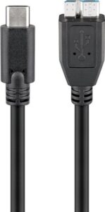 Kaabel Goobay  67995 USB-C to micro-B 3.0 cable  Round cable, SuperSpeed data transfer - The USB-C cable supports data transfer rates up to 5 Gbps - 10 times faster than USB 2.0; Quick charge function - USB-C charging cable for super-fast synchronisation and charging of USB-C enabled devices with a power of up to 15 W., 0.6 m, USB-C (male), micro-B 3.0, Black 