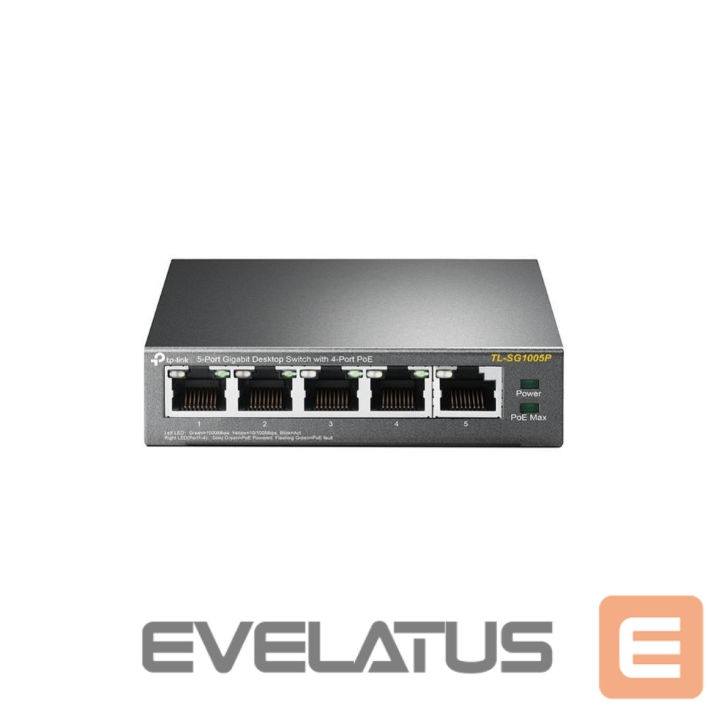 Võrgulülitid TP-Link Switch||Desktop/pedestal|5x10Base-T / 100Base-TX / 1000Base-T|PoE ports 4|TL-SG1005P