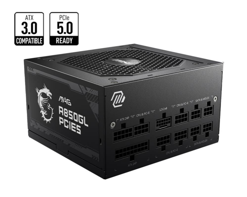 Power Supply MSI Power Supply||850 Watts|Efficiency 80 PLUS GOLD|PFC Active|MAGA850GLPCIE5