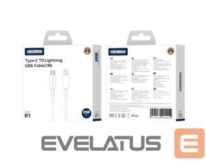 Kabelis Jellico  B1 Durable-Soft iPhone & iPad USB-C to Lightning Data & Fast PD 20W Charger Cable 1m White