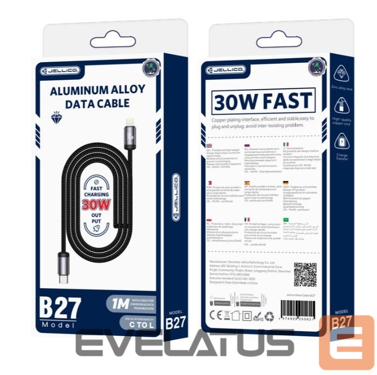 Kaabel Jellico B27 Woven Cotton iPhone & iPad USB-C to Lightning Data & Fast PD 30W Charger Cable 1m Black