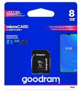 Memory cards Goodram  micro sd memory card - 8GB with adapter Black