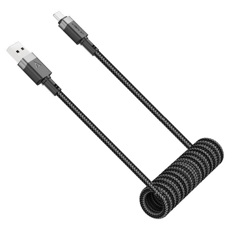 Kabelis Acefast C14-04 USB-A - USB-C Cable Spring 480Mb/s 3A 1.2m spring charging data cable Black