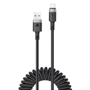 Kabelis Acefast  C14-04 USB-A - USB-C Cable Spring 480Mb/s 3A 1.2m spring charging data cable Black