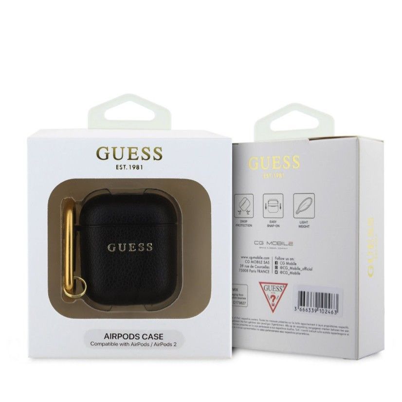 Headphone case Guess Apple AirPods 1/2 PU Grained Classic Logo Case Black