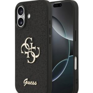 Back panel cover Guess Apple iPhone 17 PU Fixed Glitter 4G Metal Logo Case Black