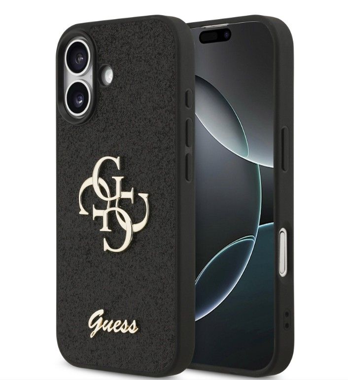 Back panel cover Guess Apple iPhone 17 PU Fixed Glitter 4G Metal Logo Case Black