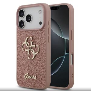 Nugarėlės dėklai Guess Apple iPhone 17 Pro PU Fixed Glitter 4G Metal Logo Case Pink