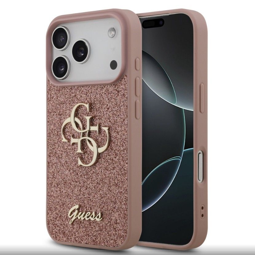 Back panel cover Guess Apple iPhone 17 Pro PU Fixed Glitter 4G Metal Logo Case Pink