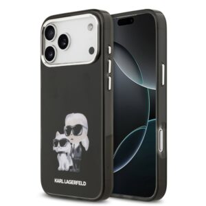 Nugarėlės dėklai Karl Lagerfeld Apple iPhone 17 Pro Max Silicone IML Aquarelle Karl and Choupette Case Black