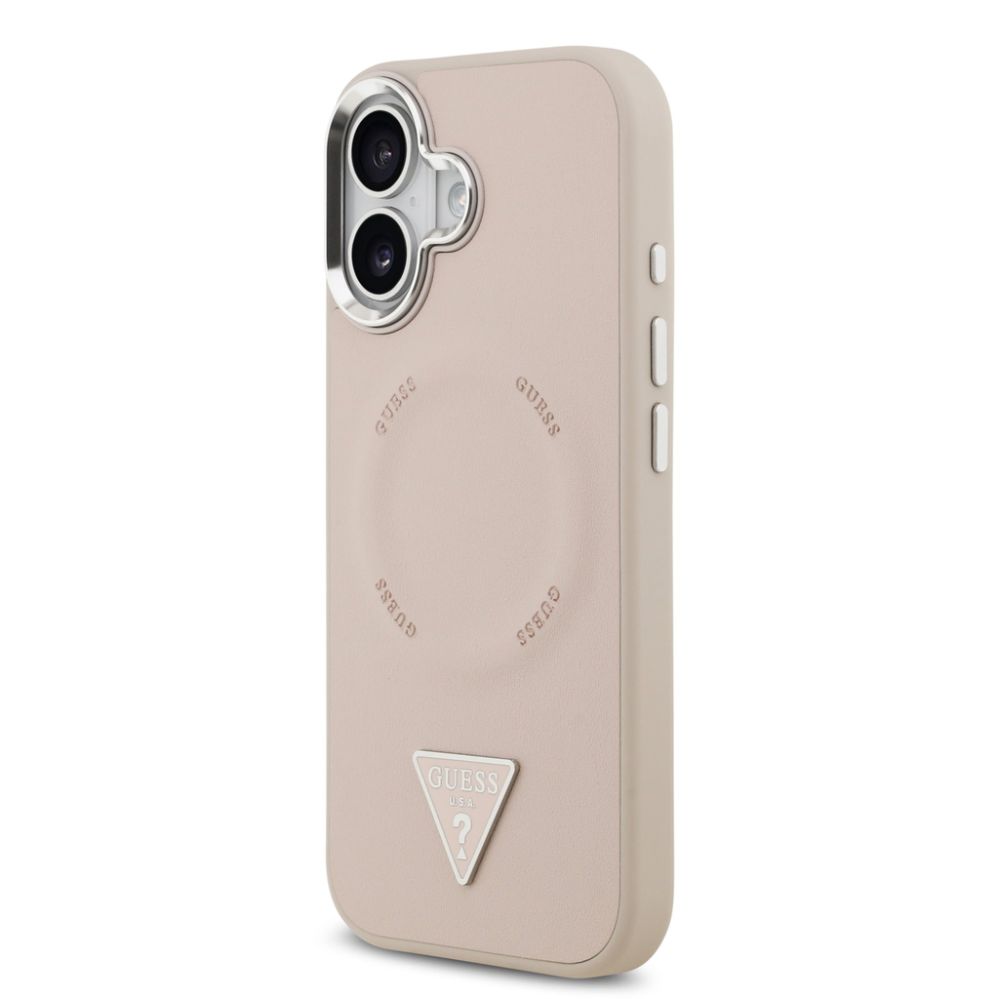 Back panel cover Guess Apple iPhone 17 PU Leather Triangle Logo MagSafe Case Pink