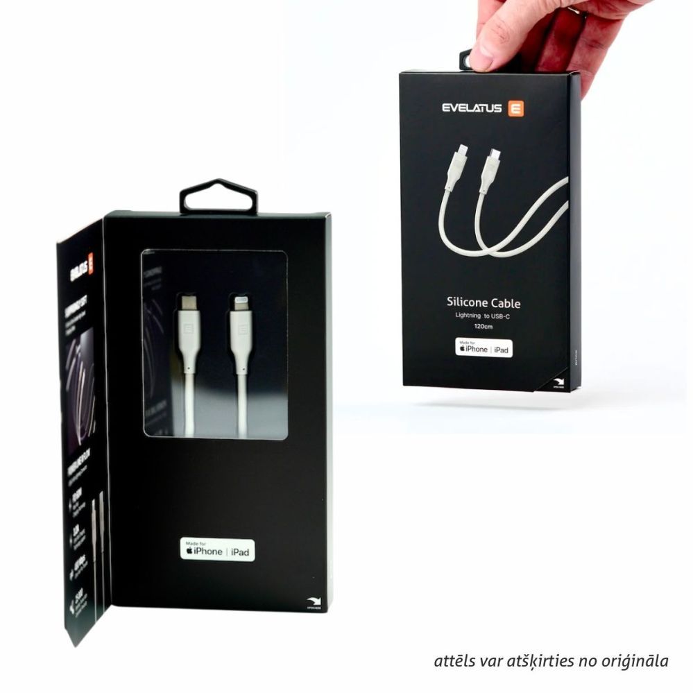 Cable Evelatus Evelatus USB C to Lightning Silicone Cable 1.2M (MFI10CL) 60W / 20V3A Grey