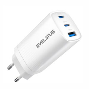 Adapter Evelatus  65W Max Fast Charger EU USB-C1/USB-C1/USB-A White