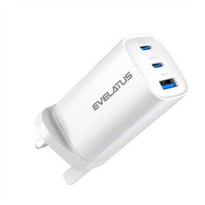 Adapter Evelatus  65W Max Fast Charger UK USB-C1/USB-C1/USB-A White