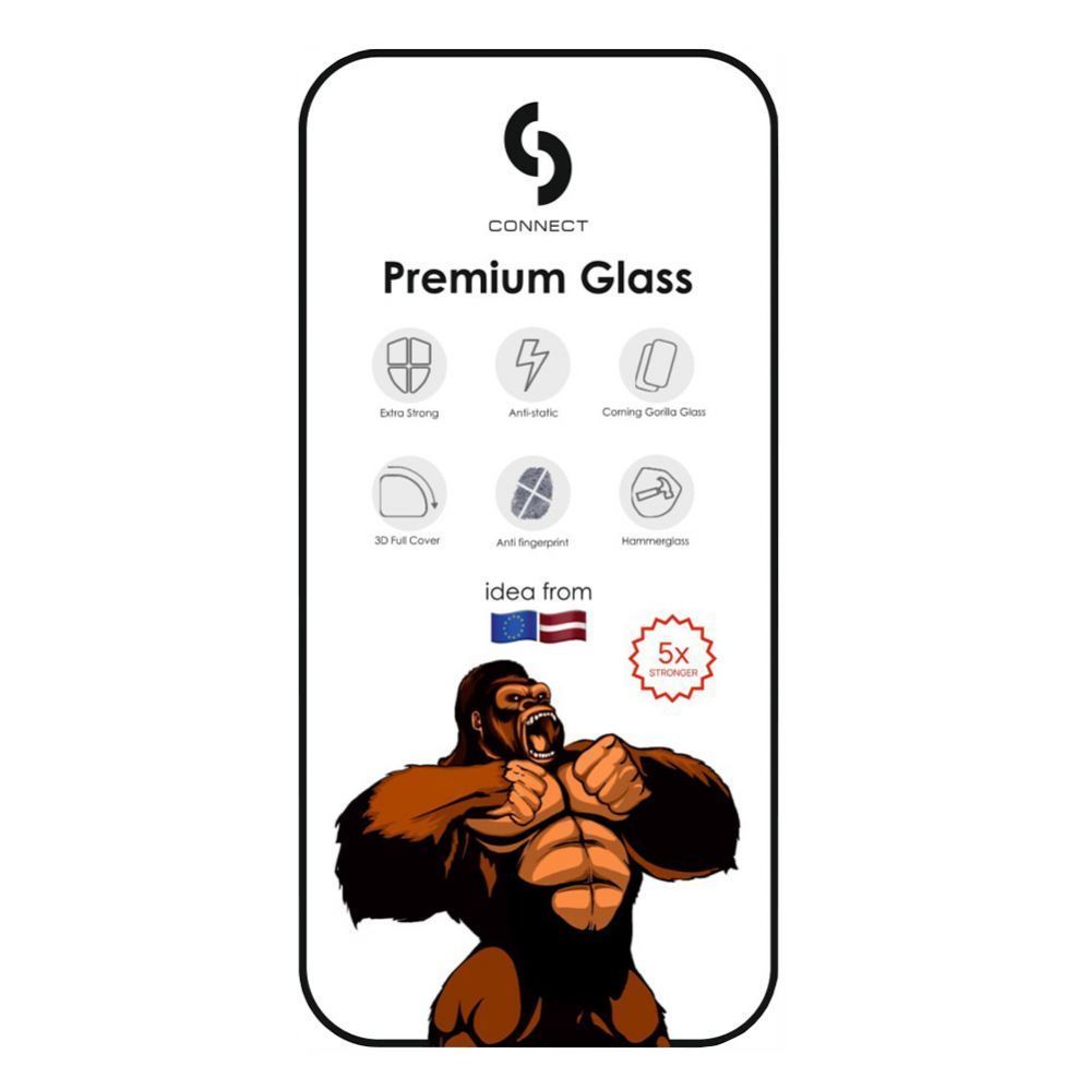 Aizsargstikls Connect Apple iPhone 16 Plus Corning Gorilla Glass Anti-Static 3D Full Cover 5X Stronger Black