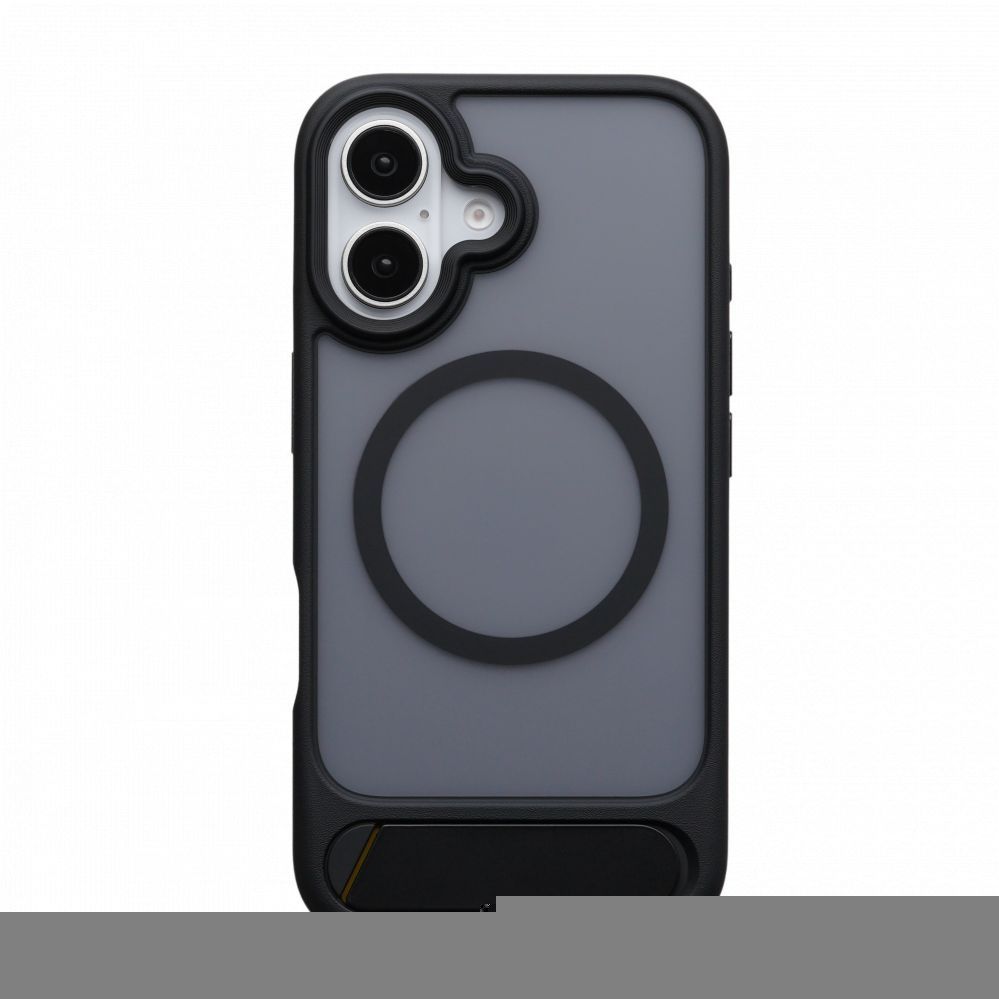 Back panel cover Evelatus Apple iPhone 16 Rubber Coated MagSafe With Stand Case Black