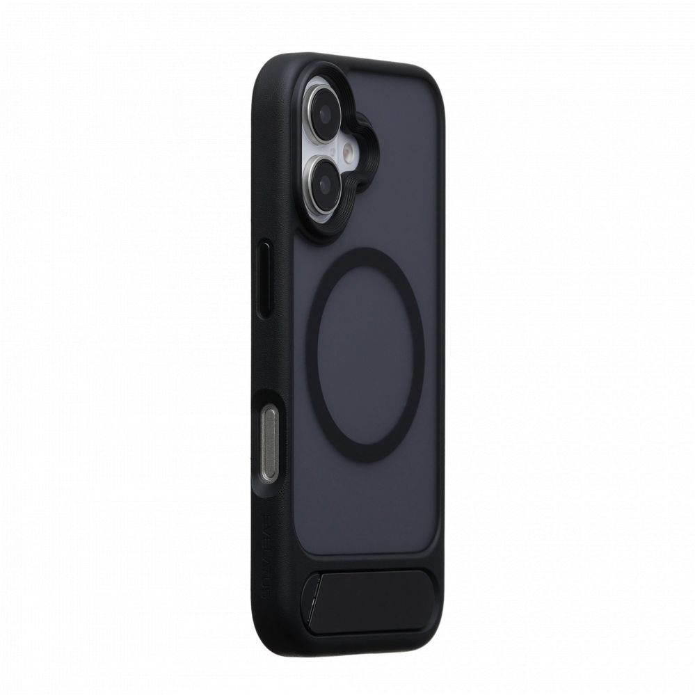 Back panel cover Evelatus Apple iPhone 16 Rubber Coated MagSafe With Stand Case Black