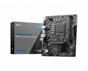 Motherboard for Intel processors MSI  PRO H610M-E DDR4 Processor family Intel, Processor socket  LGA1700, DDR4 DIMM, Memory slots 2, Supported hard disk drive interfaces 	SATA, M.2, Number of SATA connectors 4, Chipset Intel H610, Mirco-ATX 
