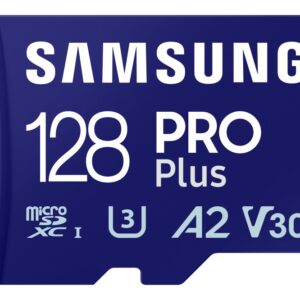 Atmiņas kartes Samsung  MicroSD Card with SD Adapter PRO Plus 128 GB, microSDXC Memory Card, Flash memory class U3, V30, A2, SD adapter