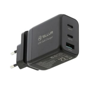Lādēšanas ierīces un kabeļi Tellur  GaN 65W 3-port wall charger, 2xUSB-C + USB-A, EU,UK,US, black 