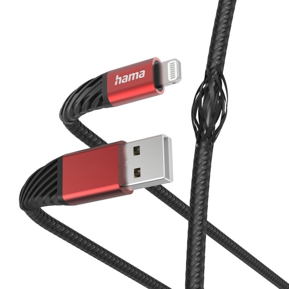 Kaabel Hama Hama 00201538 Extreme Charging Cable USB-A - Lightning 1.5m Nylon black/red